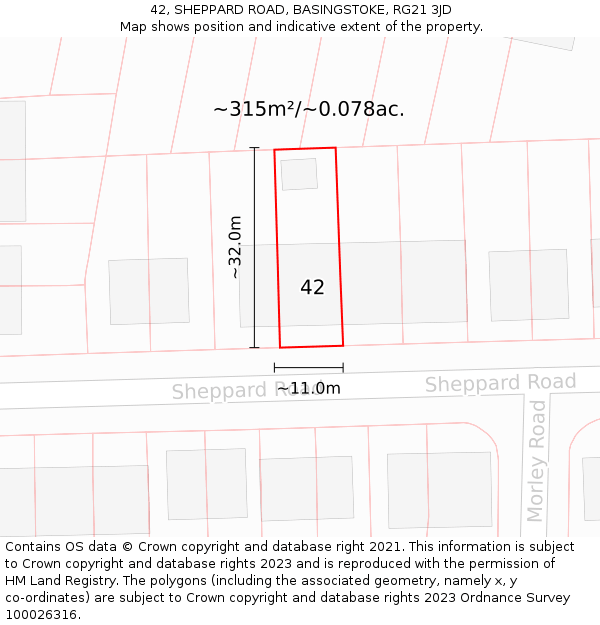42, SHEPPARD ROAD, BASINGSTOKE, RG21 3JD: Plot and title map