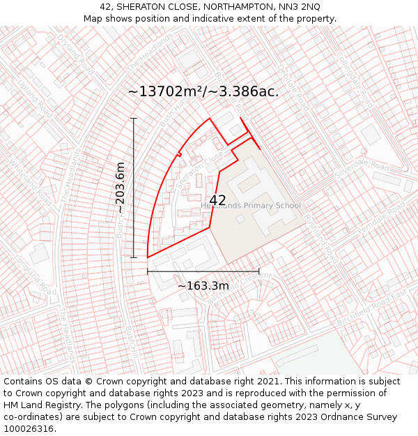42, SHERATON CLOSE, NORTHAMPTON, NN3 2NQ: Plot and title map
