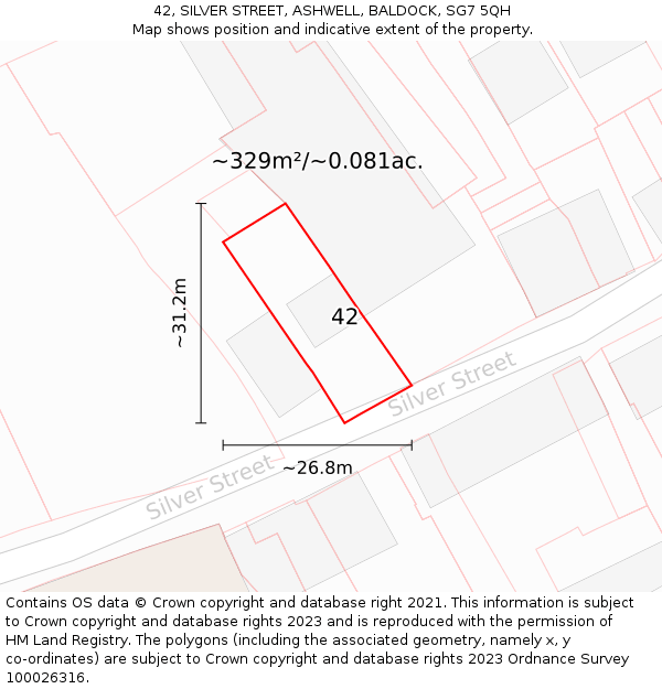 42, SILVER STREET, ASHWELL, BALDOCK, SG7 5QH: Plot and title map