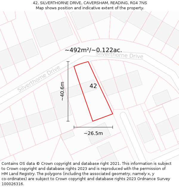 42, SILVERTHORNE DRIVE, CAVERSHAM, READING, RG4 7NS: Plot and title map
