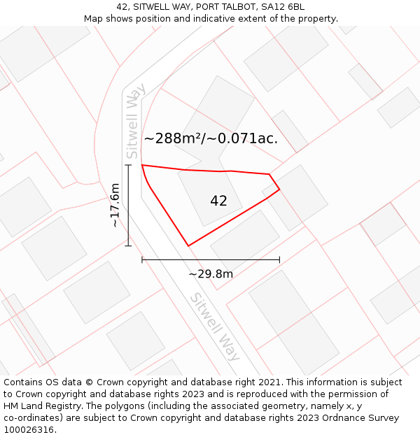 42, SITWELL WAY, PORT TALBOT, SA12 6BL: Plot and title map