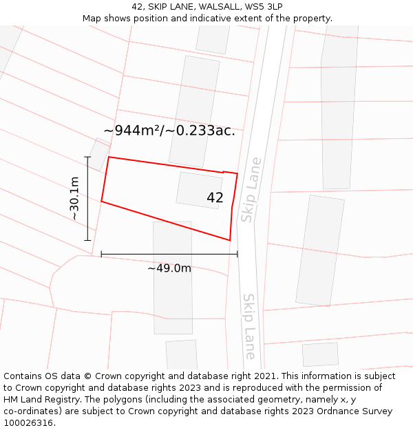 42, SKIP LANE, WALSALL, WS5 3LP: Plot and title map