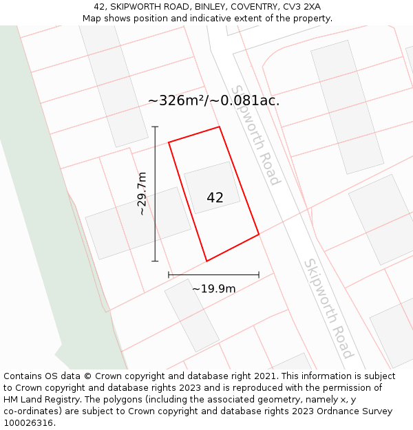 42, SKIPWORTH ROAD, BINLEY, COVENTRY, CV3 2XA: Plot and title map