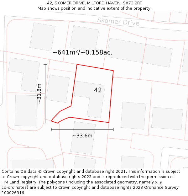 42, SKOMER DRIVE, MILFORD HAVEN, SA73 2RF: Plot and title map