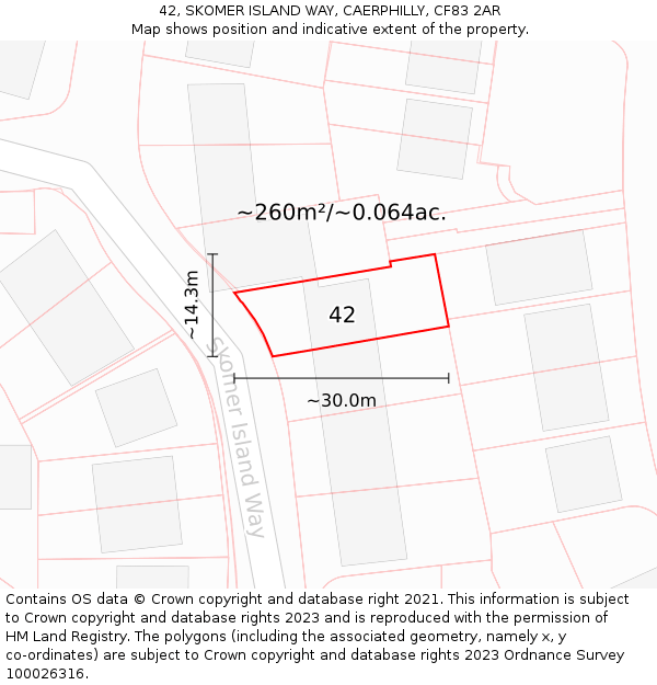 42, SKOMER ISLAND WAY, CAERPHILLY, CF83 2AR: Plot and title map