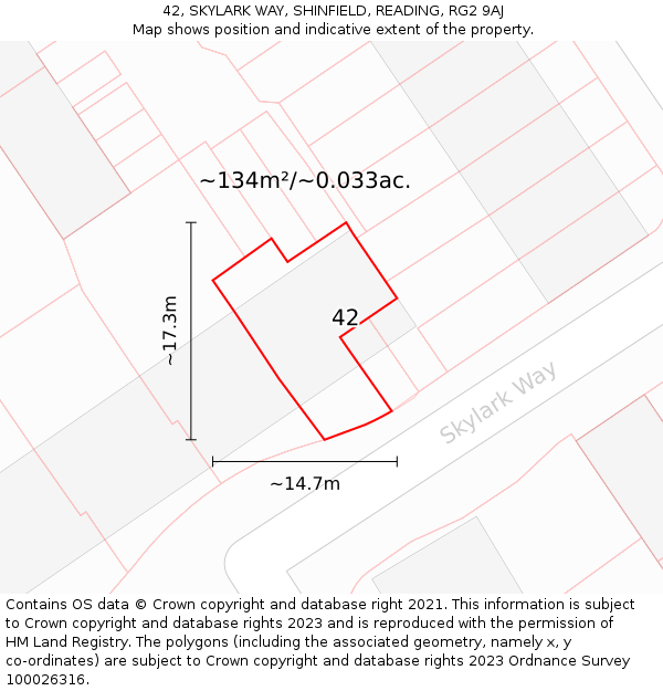 42, SKYLARK WAY, SHINFIELD, READING, RG2 9AJ: Plot and title map
