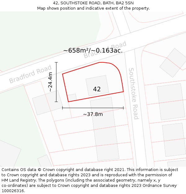 42, SOUTHSTOKE ROAD, BATH, BA2 5SN: Plot and title map