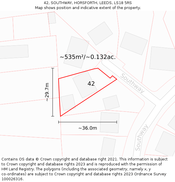 42, SOUTHWAY, HORSFORTH, LEEDS, LS18 5RS: Plot and title map