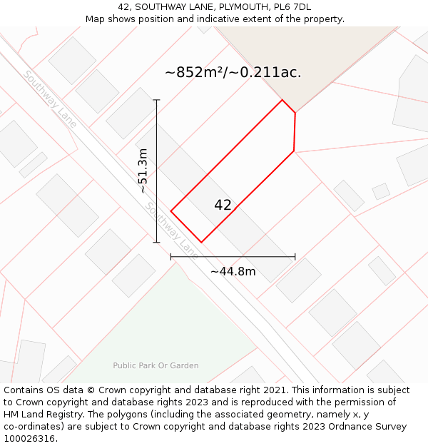 42, SOUTHWAY LANE, PLYMOUTH, PL6 7DL: Plot and title map