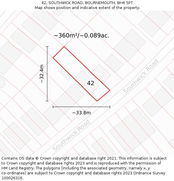 42, SOUTHWICK ROAD, BOURNEMOUTH, BH6 5PT: Plot and title map