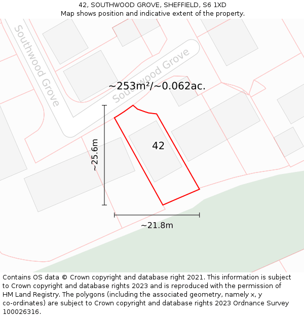 42, SOUTHWOOD GROVE, SHEFFIELD, S6 1XD: Plot and title map