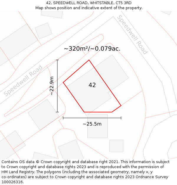 42, SPEEDWELL ROAD, WHITSTABLE, CT5 3RD: Plot and title map