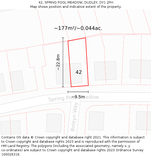 42, SPRING POOL MEADOW, DUDLEY, DY1 2PH: Plot and title map