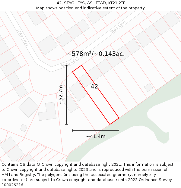 42, STAG LEYS, ASHTEAD, KT21 2TF: Plot and title map