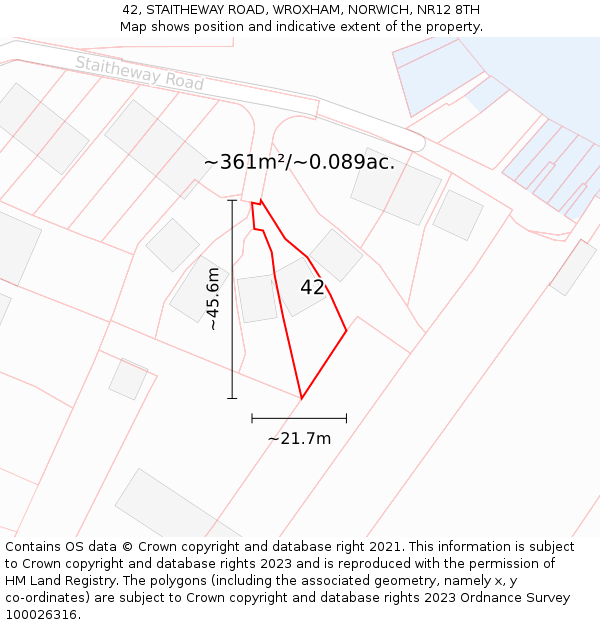 42, STAITHEWAY ROAD, WROXHAM, NORWICH, NR12 8TH: Plot and title map