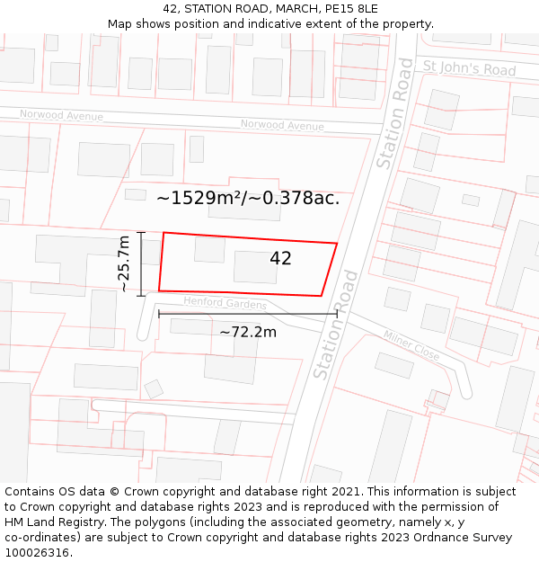 42, STATION ROAD, MARCH, PE15 8LE: Plot and title map
