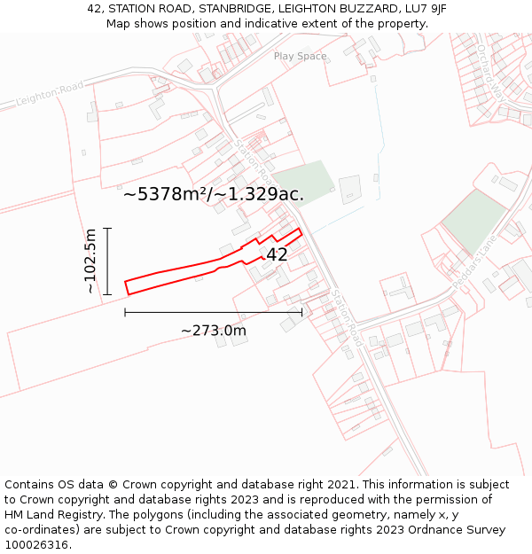 42, STATION ROAD, STANBRIDGE, LEIGHTON BUZZARD, LU7 9JF: Plot and title map