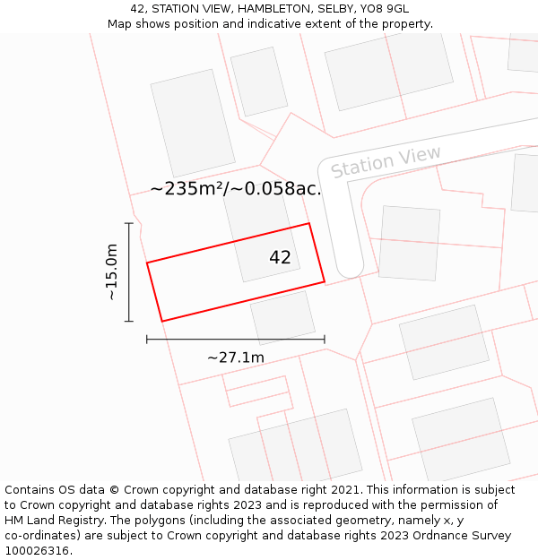 42, STATION VIEW, HAMBLETON, SELBY, YO8 9GL: Plot and title map