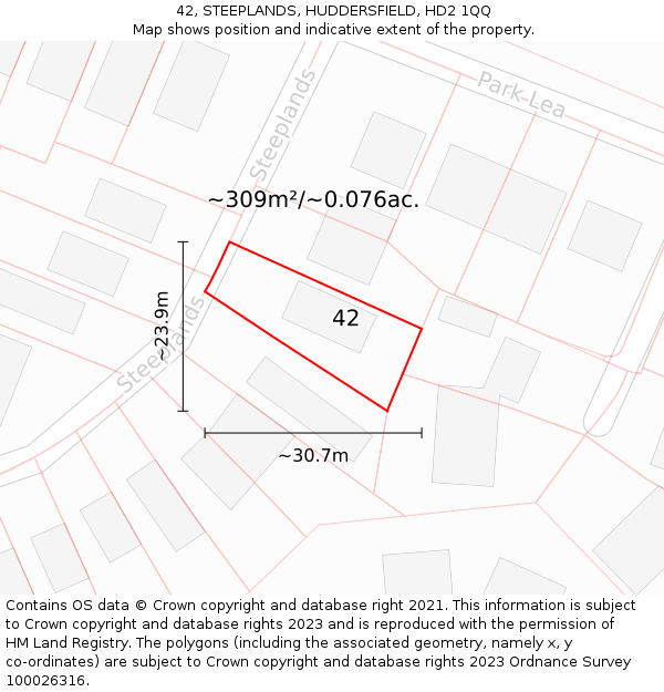 42, STEEPLANDS, HUDDERSFIELD, HD2 1QQ: Plot and title map
