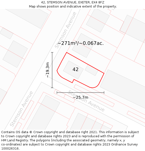 42, STEMSON AVENUE, EXETER, EX4 8FZ: Plot and title map