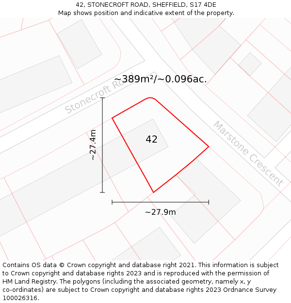 42, STONECROFT ROAD, SHEFFIELD, S17 4DE: Plot and title map