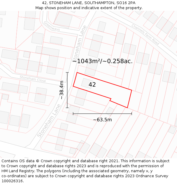 42, STONEHAM LANE, SOUTHAMPTON, SO16 2PA: Plot and title map