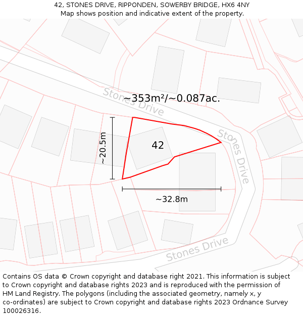 42, STONES DRIVE, RIPPONDEN, SOWERBY BRIDGE, HX6 4NY: Plot and title map