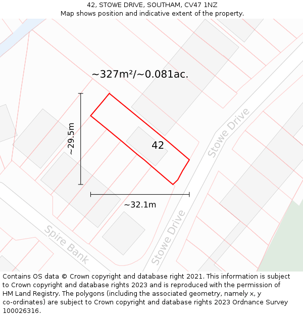 42, STOWE DRIVE, SOUTHAM, CV47 1NZ: Plot and title map