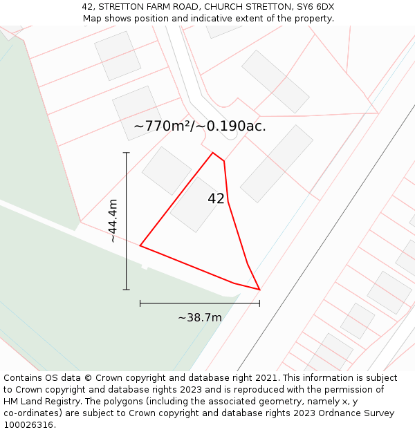 42, STRETTON FARM ROAD, CHURCH STRETTON, SY6 6DX: Plot and title map
