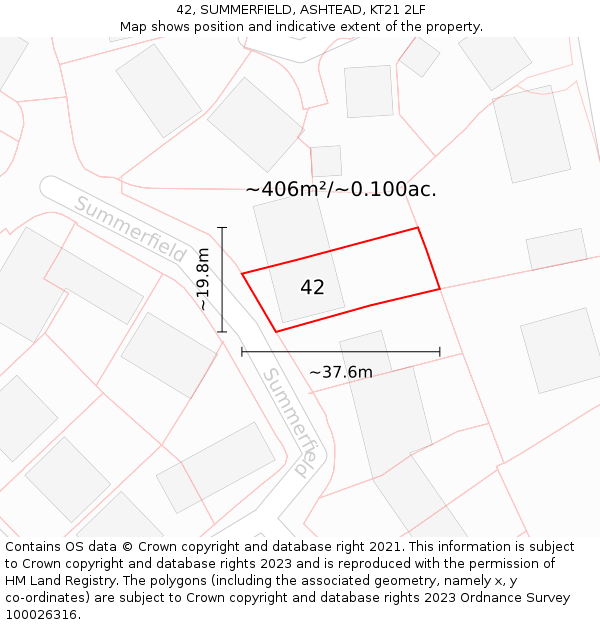 42, SUMMERFIELD, ASHTEAD, KT21 2LF: Plot and title map