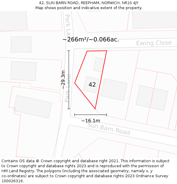 42, SUN BARN ROAD, REEPHAM, NORWICH, NR10 4JY: Plot and title map