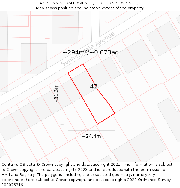 42, SUNNINGDALE AVENUE, LEIGH-ON-SEA, SS9 1JZ: Plot and title map