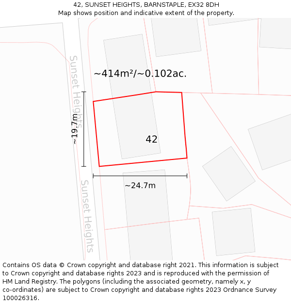 42, SUNSET HEIGHTS, BARNSTAPLE, EX32 8DH: Plot and title map