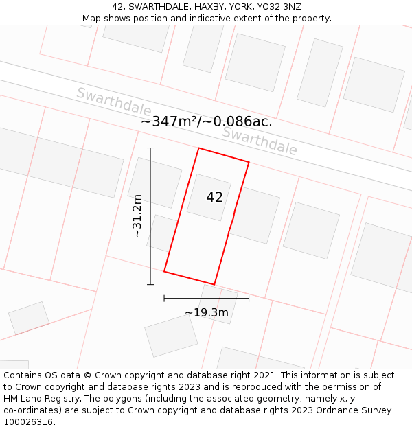 42, SWARTHDALE, HAXBY, YORK, YO32 3NZ: Plot and title map