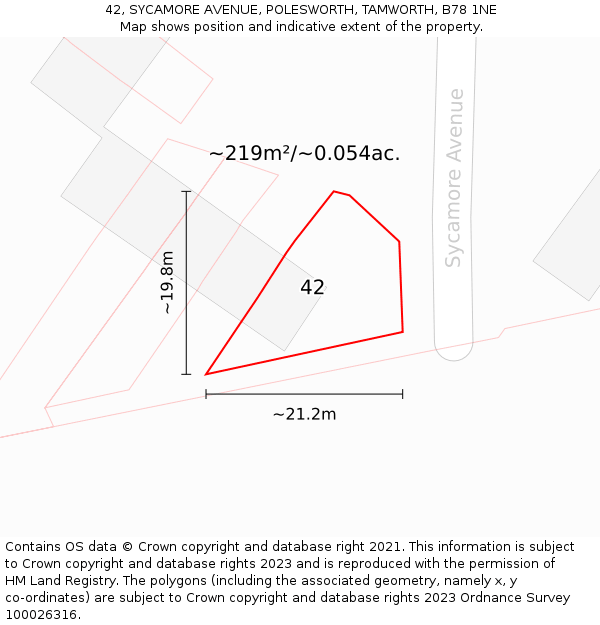 42, SYCAMORE AVENUE, POLESWORTH, TAMWORTH, B78 1NE: Plot and title map