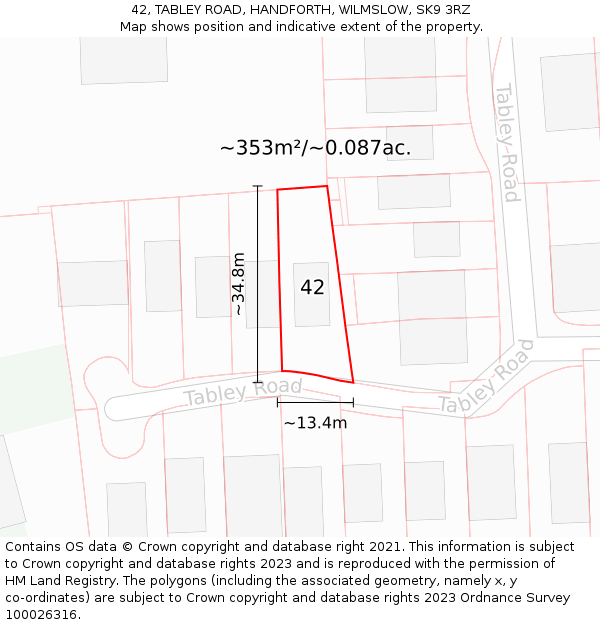42, TABLEY ROAD, HANDFORTH, WILMSLOW, SK9 3RZ: Plot and title map