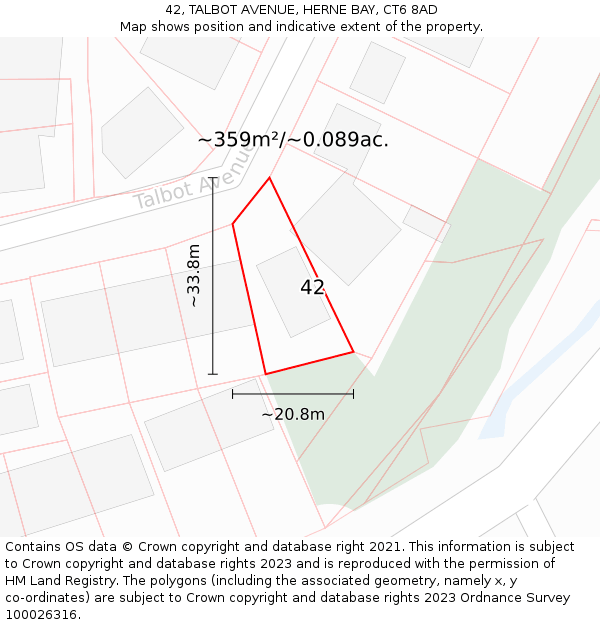 42, TALBOT AVENUE, HERNE BAY, CT6 8AD: Plot and title map