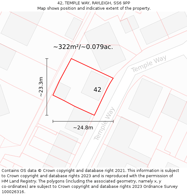 42, TEMPLE WAY, RAYLEIGH, SS6 9PP: Plot and title map