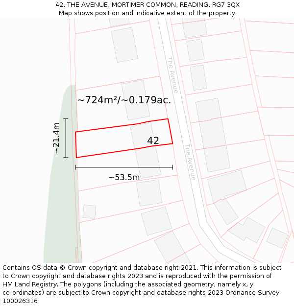 42, THE AVENUE, MORTIMER COMMON, READING, RG7 3QX: Plot and title map