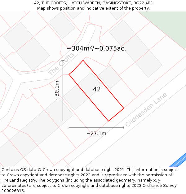 42, THE CROFTS, HATCH WARREN, BASINGSTOKE, RG22 4RF: Plot and title map