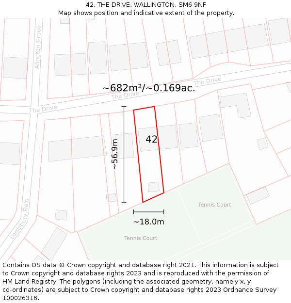 42, THE DRIVE, WALLINGTON, SM6 9NF: Plot and title map