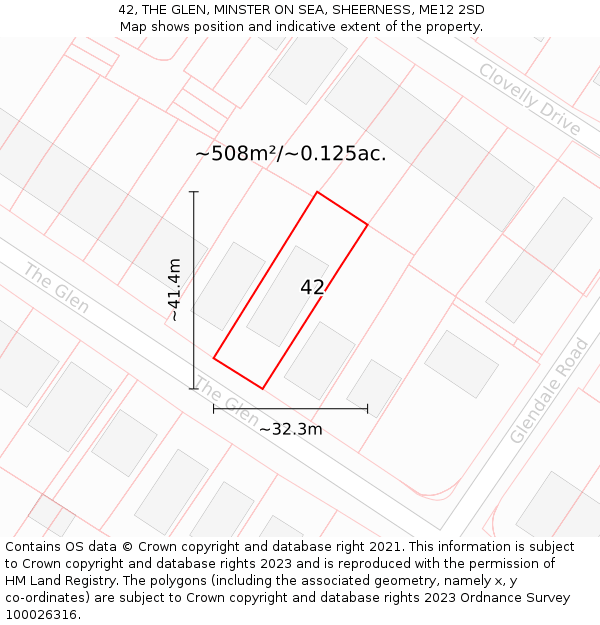 42, THE GLEN, MINSTER ON SEA, SHEERNESS, ME12 2SD: Plot and title map