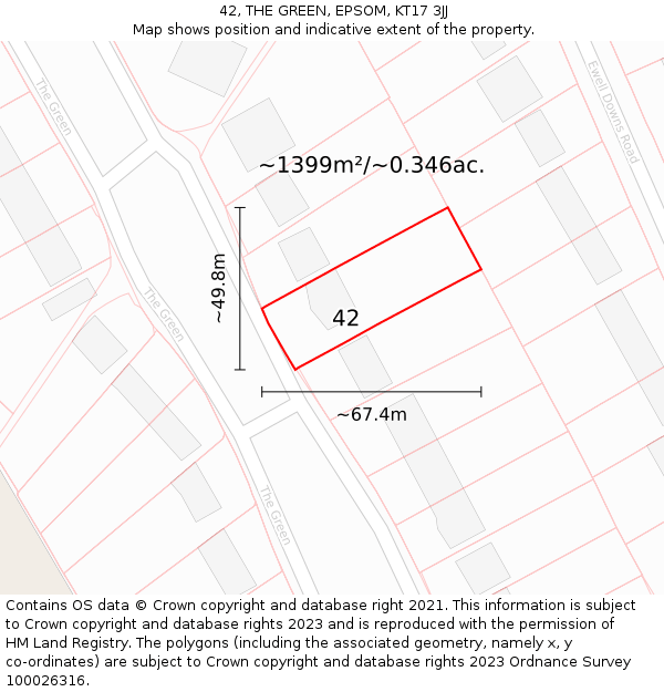 42, THE GREEN, EPSOM, KT17 3JJ: Plot and title map