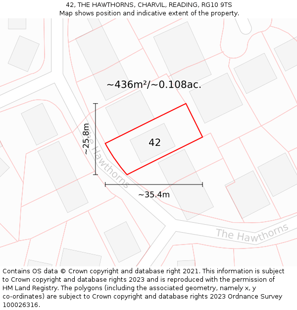 42, THE HAWTHORNS, CHARVIL, READING, RG10 9TS: Plot and title map