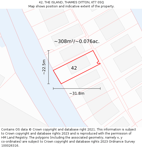 42, THE ISLAND, THAMES DITTON, KT7 0SQ: Plot and title map