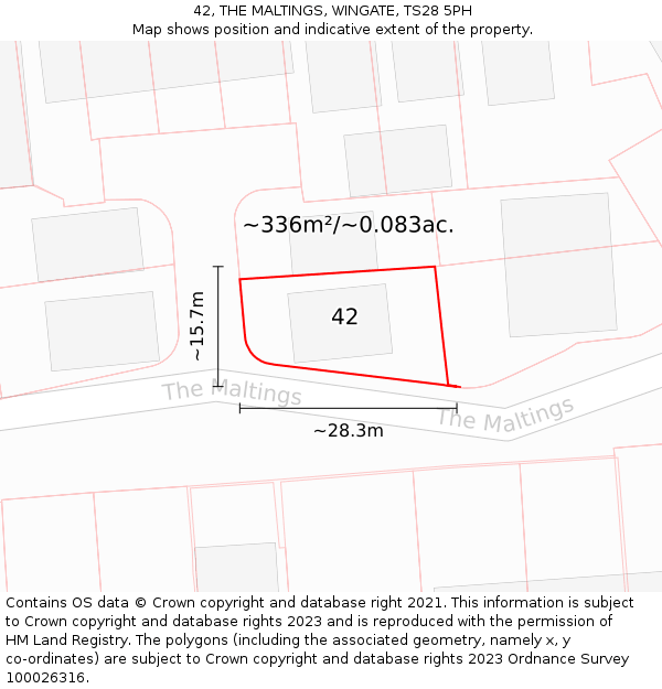 42, THE MALTINGS, WINGATE, TS28 5PH: Plot and title map