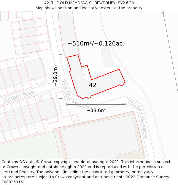 42, THE OLD MEADOW, SHREWSBURY, SY2 6GA: Plot and title map