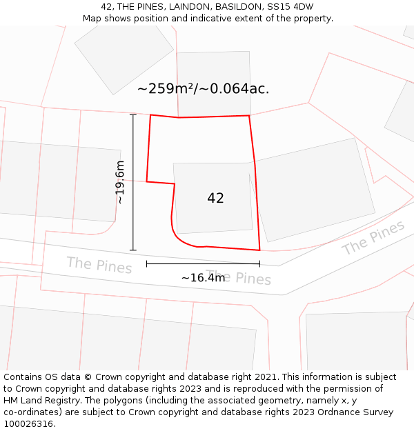 42, THE PINES, LAINDON, BASILDON, SS15 4DW: Plot and title map