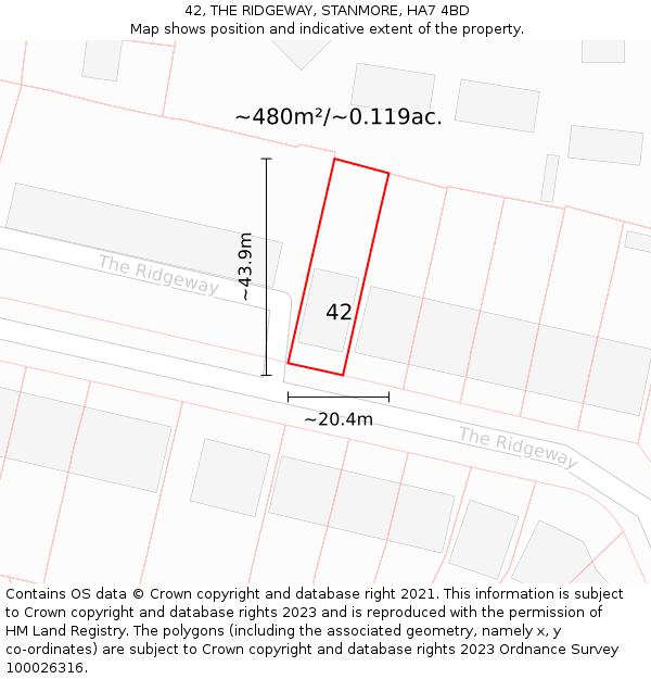 42, THE RIDGEWAY, STANMORE, HA7 4BD: Plot and title map
