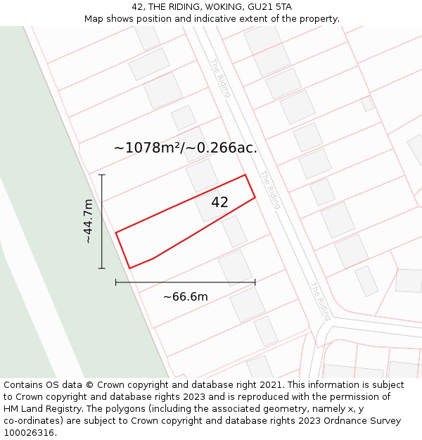 42, THE RIDING, WOKING, GU21 5TA: Plot and title map